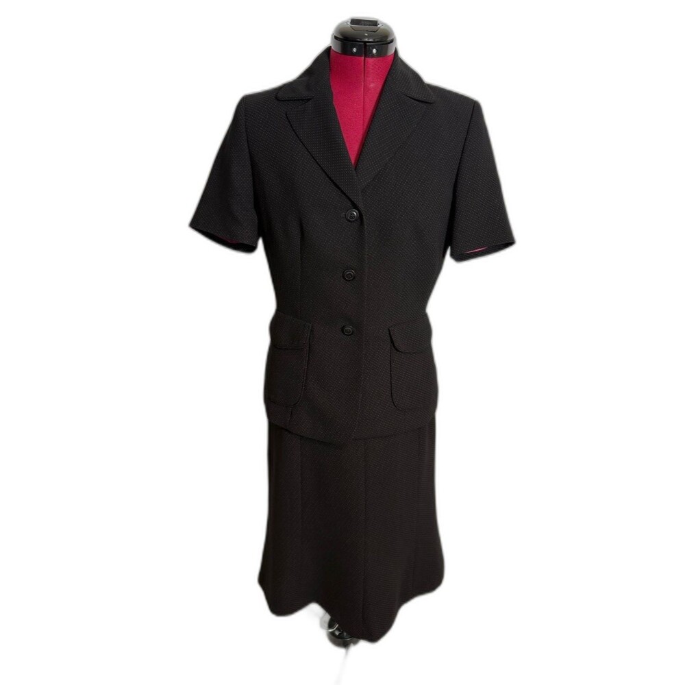Kasper Skirt Suit Size 4 Black w/Red & White Polka Dots 2-Piece Set Blazer & Ski
